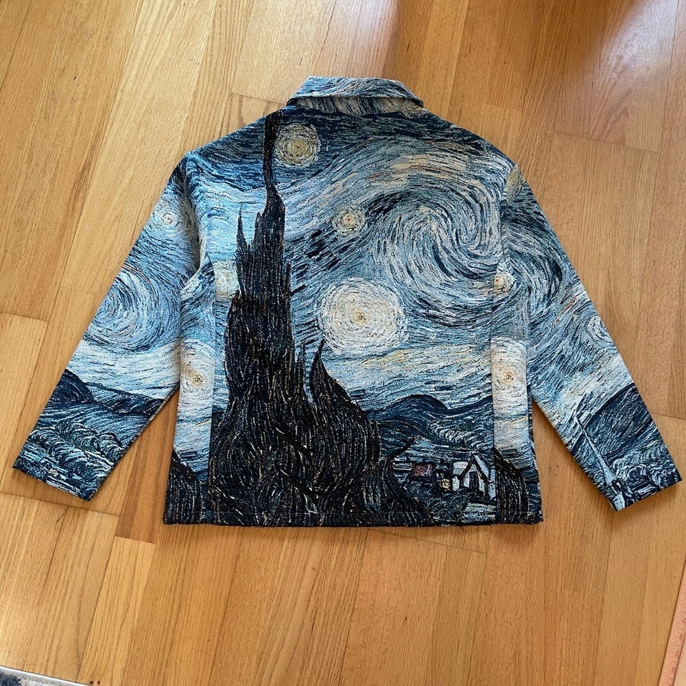 NWOT Super Massive Mens Starry Night Tapestry Jacket Van Gogh Art Woven Blue M - Picture 5 of 5